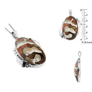  Sterling Silver Oval and Leaves Pendant with Turbo Shell Jewelry