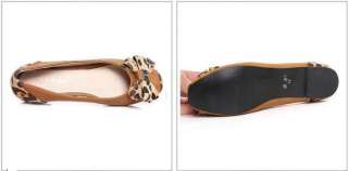   Vintage Leopard Bow Nubuck Shoes Ballet Low Heels Flat Loafer Comfort