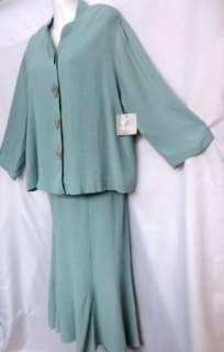   aqua seafoam blue RAYON CREPE blouse skirt OUTFIT M NWT $90 USA  