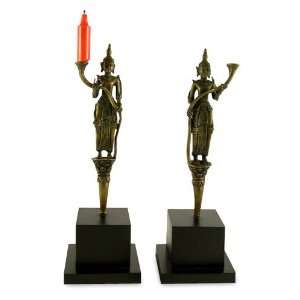  Bronze candleholders, Lotus Angels (pair)