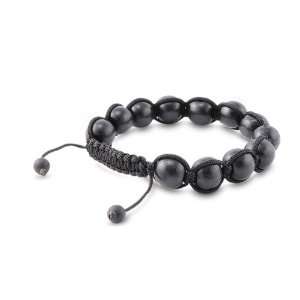 Tibetan Knotted Bracelet   Dark Wood W/ Black String   Bead Size: 12mm 
