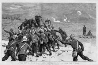   Thirsty Royal Marines crowding round the camel which is carrying water