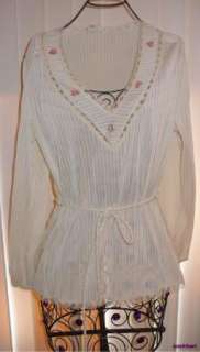 Miss Kalico Sheer Pleated Vintage 60s Blouse Belted Lace Top Applique 