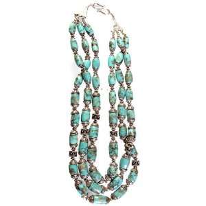  Turquoise Three Layer Beaded Fine Necklace   Sterling 