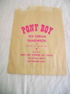 vintage PONY BOY ICE CREAM wrapper NEW BEDFORD MASS.  