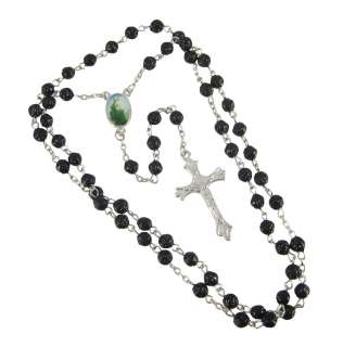 Black Rose Bead Rosary Necklace Crucifix Catholic Jesus  