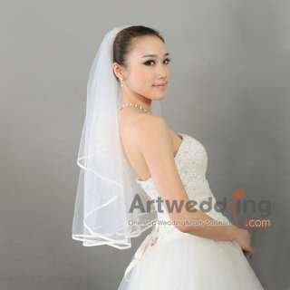NEW 1T White/Ivory Elbow Ribbon Edge Center Cascade Bridal Veil 