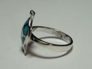 BEAUTIFUL INLAID OPAL STERLING SILVER SIZE 7 SEA TURTLE RING N/R 