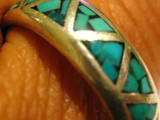 VINTAGE TURQUIOSE INLAY RING SILVER BAND size 12.5  