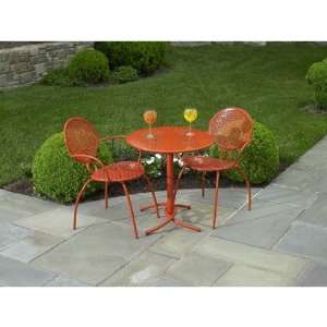   Mesh Round Bistro Table Set in Blood Orange Patio, Lawn & Garden