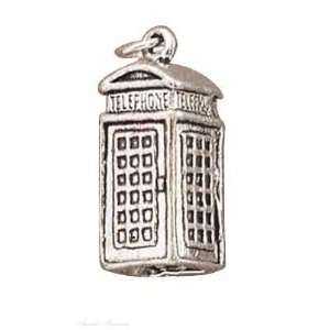  Sterling Silver 3D British Telephone Booth Charm Jewelry