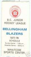 1977 78 Bellingham Blazers Hockey Schedule BCJHL  