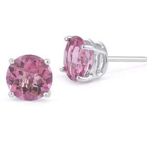   Pink Sapphire Stud Earrings, 14K White Gold Push Back Posts: Jewelry