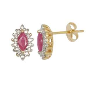   Plated Sterling Silver Ruby and Diamond Accent Post Earrings: Jewelry