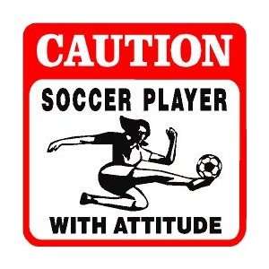  CAUTION SOCCER PLAYER female novelty sign