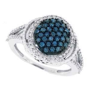  0.75ctTW Blue and White Diamond Fashion Cocktail Band Ring 