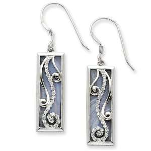  Sterling Silver w/ Blue Lace Agate & CZ Living Water Earrings Jewelry