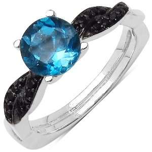  1.50 ct. t.w. Blue Topaz and Black Spinel Ring in Sterling 