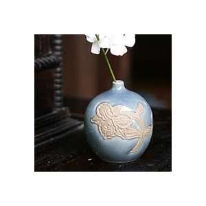 NOVICA Celadon ceramic vase, Blue Orchid Bubble