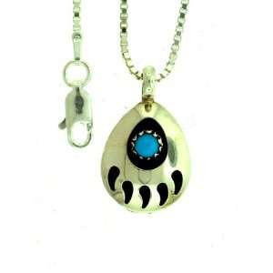 By Artist Janice White Navajo Made Sterling silver & Tourquoise Bear 