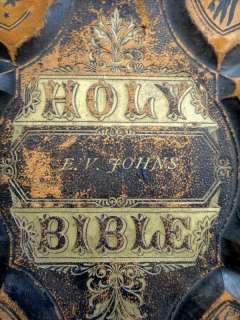1885 antique JOHNS LEATHER FAMILY BIBLE neffsville,mount joy pa 