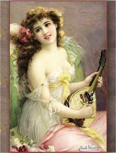 Victorian LADY & LUTE Chic Shabby *CANVAS* Art   LARGE  