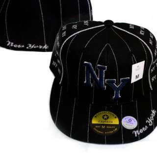 NEW YORK NY FITTED CAP FLAT BILL BLACK HIPHOP  