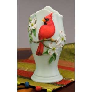Cardinal on Dogwood Table Vase, Ibis & Orchid Design 