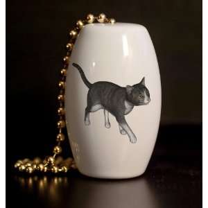  Grey Tabby Cat Porcelain Fan / Light Pull: Home & Kitchen