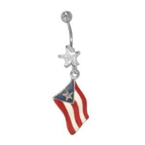    Belly Button Ring with Dangling Puerto Rican Flag   PUR: Jewelry