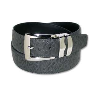 Charcoal Bonded Leather Ostrich Belt Silver Tone Bkl 36  