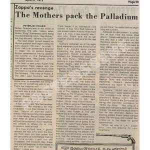  Frank Zappa Palladium 1973 Newspaper Concert Review