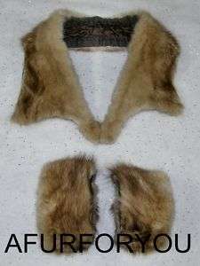 REAL BLEACHED MUSKRAT FUR COLLAR SCAR W MATCHING CUFFS  