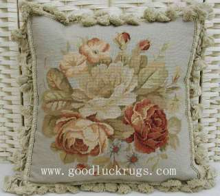   Handmade Roses Wool Needlepoint Petitpoint Pillow Cushion Cover  