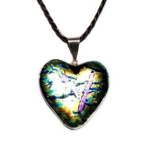  GreatRussianGifts Heart Dichroic Glass and Silver Pendant 