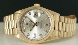 Rolex Mens President Silver Diamond 18238   18k Yellow Gold  