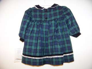 32 NWT Bonnie Baby PLAID Dress 12 MONTHS Velvetty Bows & Trim  