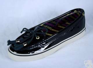 SPERRY Top Sider Nassau Black Patent Leather Womens Boat Shoes New 