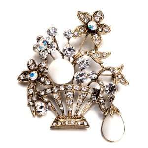  : Elegant Basket Flowers Crystal Brooches And Pins: Pugster: Jewelry