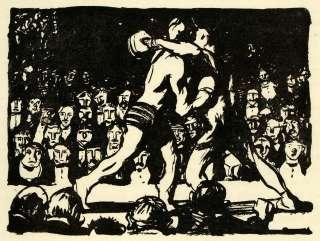   Frank Brangwyn Boxing Match Sports Ring Crowd Boxer Gloves Art  