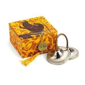  Chime, Buddhist Mini Tingsha in Box; Tara Mudra Design 