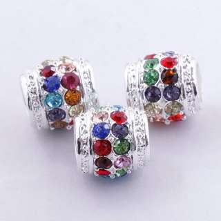 New! Shiny AB Rhinestone Drum Loose Spacer European Charms Beads Fit 