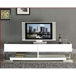 Modern TV Console with Black Glass Top BM650 WHT 