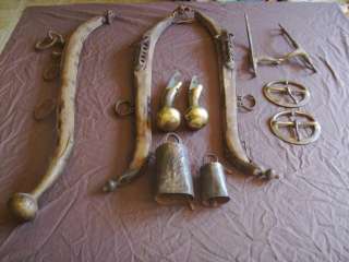 Vtg Horse Hames Brass Knobs Buckles Cow Bells Bit Antique Western 