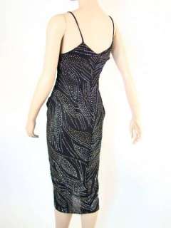 VTG 80s Glitter Leaf Bias Cut Petal Hem Harem Skirt Party Dress M 