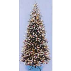  6.5 Flocked Slim Dunhill Fir Pre Lit Christmas Tree Clear Light 