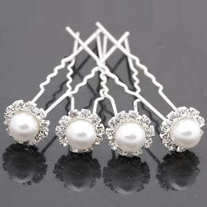 8pcs White Pearl Crystal Hair Pins Bridal Party Wedding  