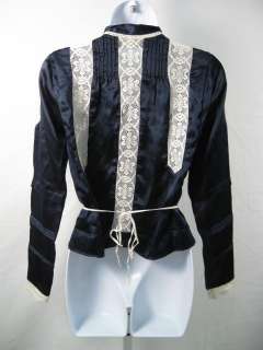 SUNNER Navy Silk Crochet Blouse Shirt Top XS  