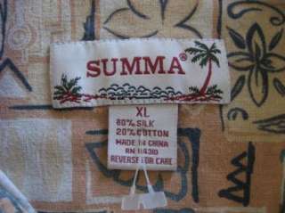 WOW Mens SUMMA Silk Blend Peach Aloha Hawaiian Shirt XL  