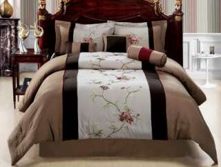 New Bedding Coffee Brown Embroidered Comforter set Queen King Cal 